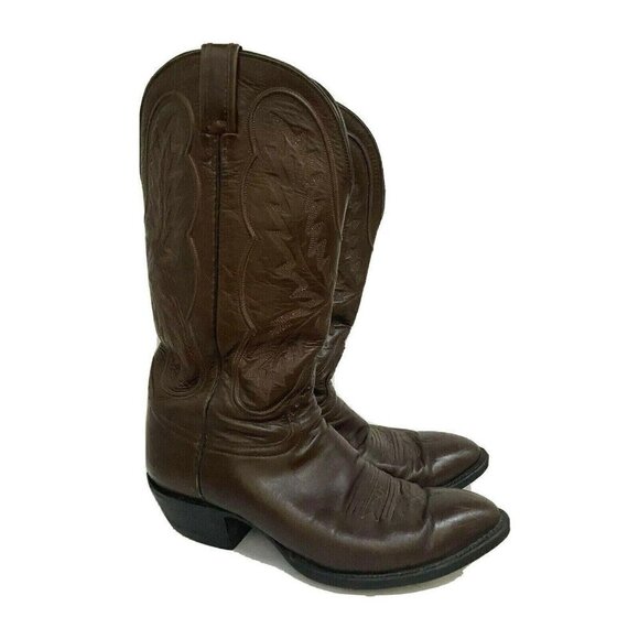 Hondo Brown Leather Cowboy Western Rodeo Boots 9.5 - Picture 1 of 12